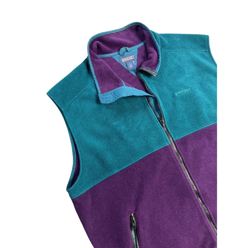 Lands End Mens Colorblock Fleece Vest Teal Purple Size  XL Made In USA